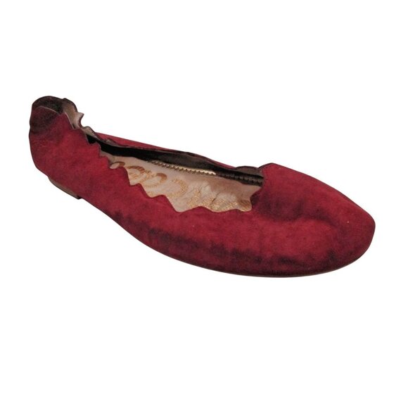 Sam Edelman Cranberry Pink Suede Flats Scalloped Edges - Size - US8M/EU38 - Picture 1 of 10